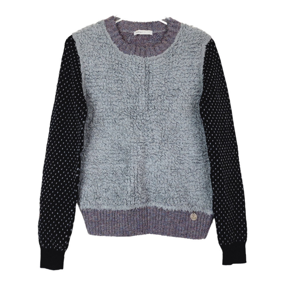 See By Chloe Gray Shaggy Front Swizz Dot Sleeve Sweater 6 Wool Mohair Open Knit
